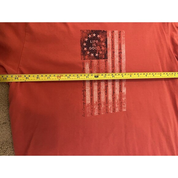 Life is Good Shirt Mens Large Red Short Sleeve Crusher American Flag Casual - Picture 7 of 9